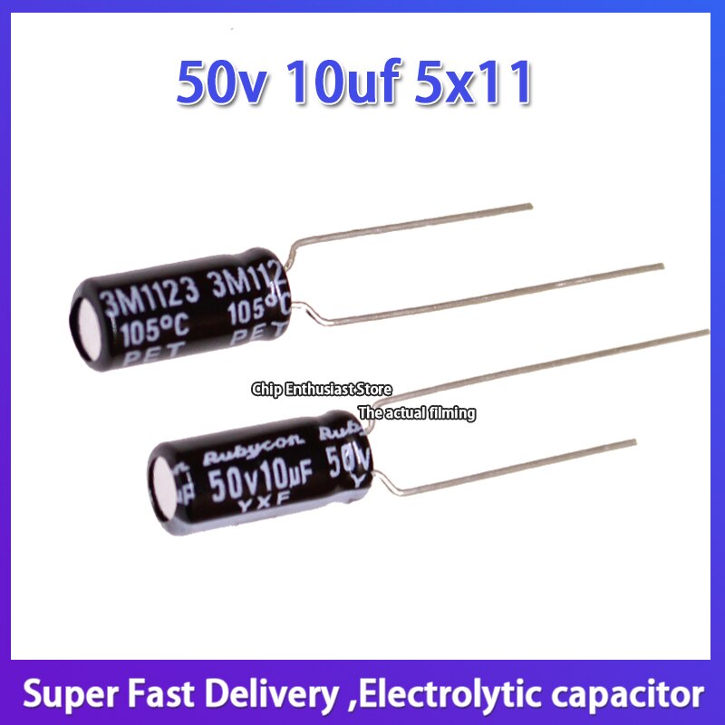 10-Pack 50V 1uF Axial Aluminum Electrolytic Capacitors - For Audio/Hi-Fi & General Electronics
