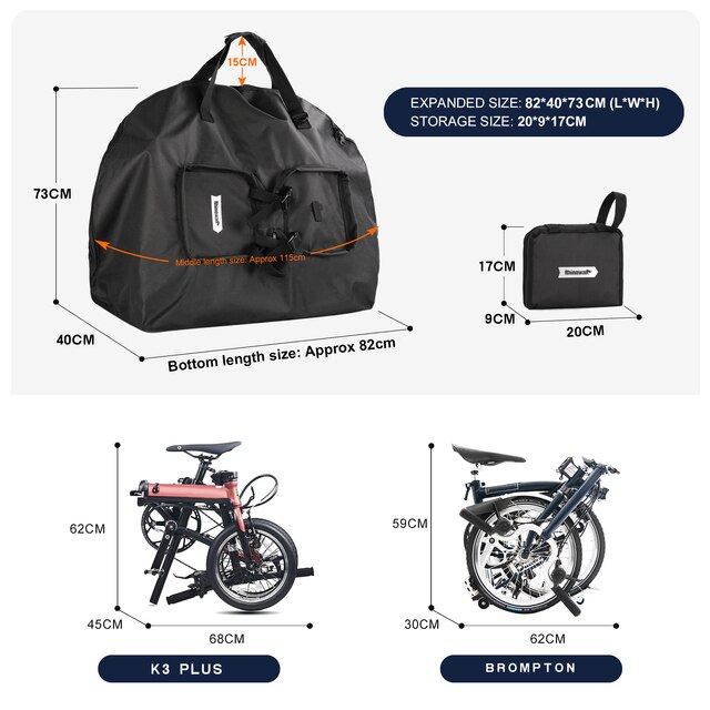 Rhinowalk Folding Bike Carry Bag 14-20 Inch Foldable Bike Storage Bag Portable Fold Bicycle Carrying Bag For Brompton 3Sixty: For 20 Inch Bike