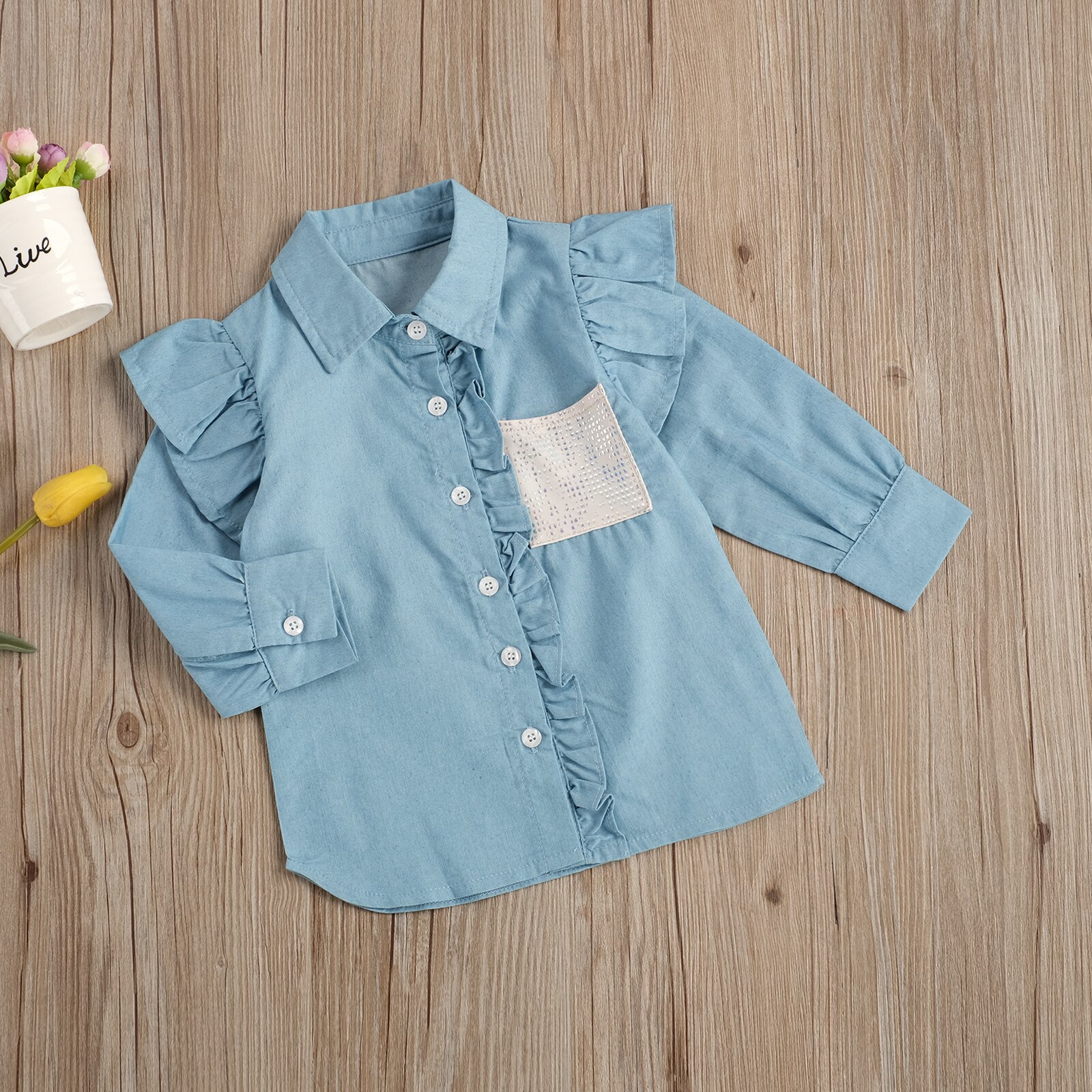 2-7Years Fashion Toddler Kids Girls Clothes primavera autunno blu Denim Button camicetta a maniche lunghe camicie a fondo top Casual