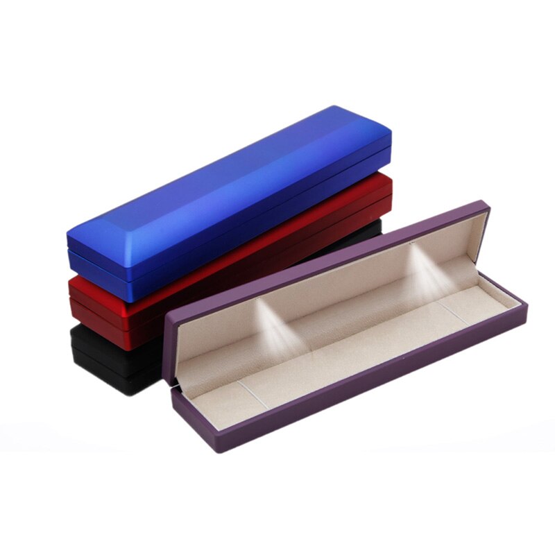 LED Velvet Long Boxes Necklace Padent Box Wedding Jewelry Display Case