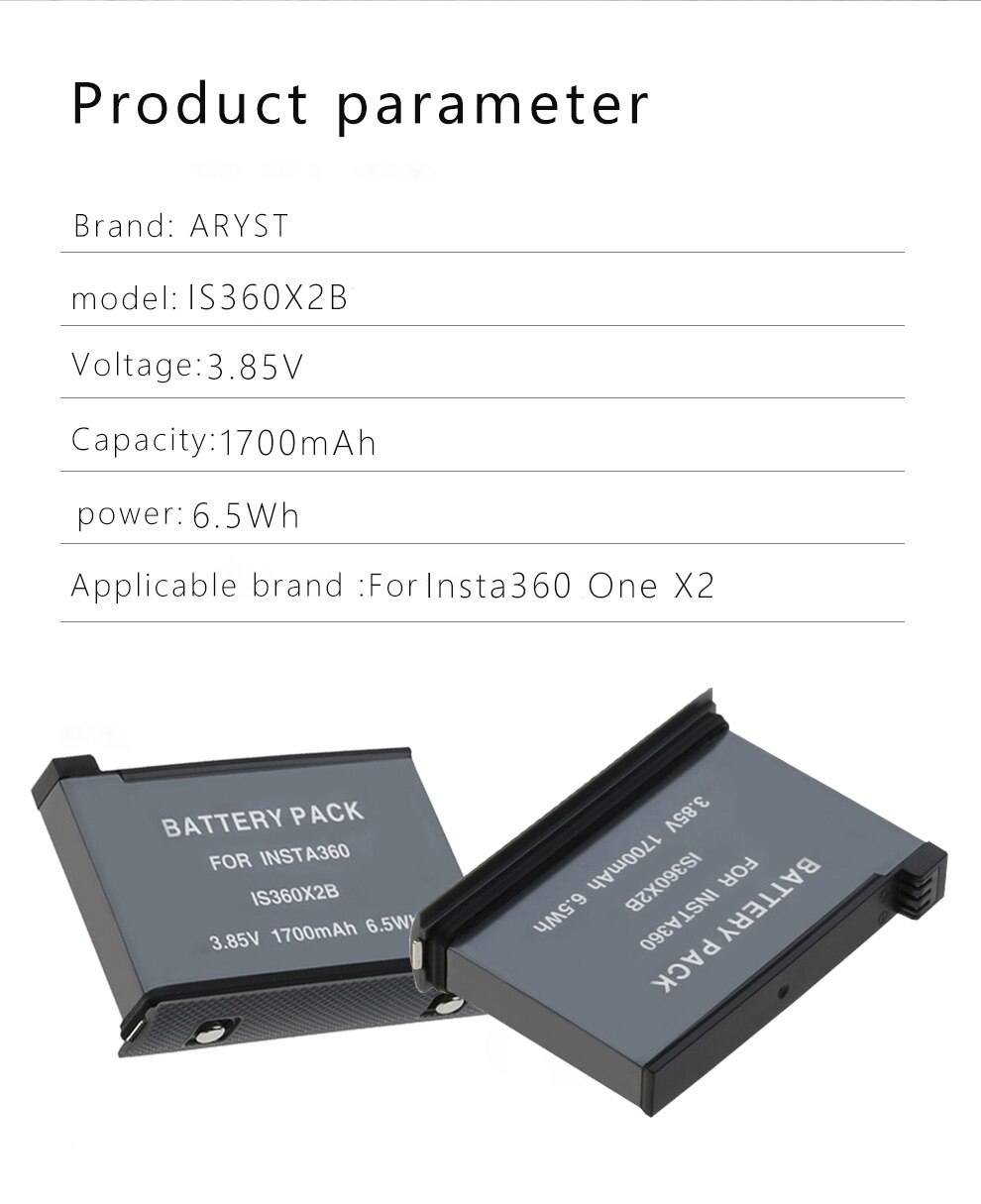 For Insta360 ONE X2 Rechargeable Li-ion Battery Compatible with Insta 360 One X 2 Action Camera 1700mAh IS360X2B Battery