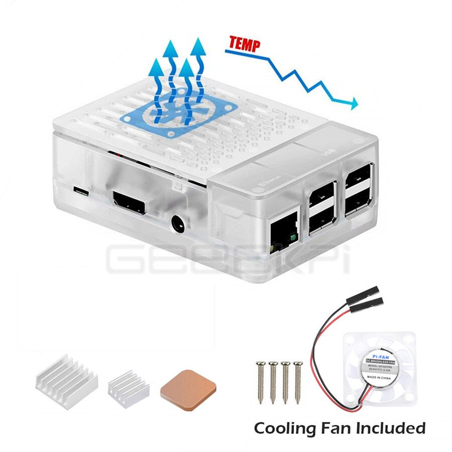 Geeekpi abs sort/hvid cover cover kabinet shell box + køleplader + køleventilator til raspberry  pi 3 b+  plus  / 3 b / 2 b: Klar