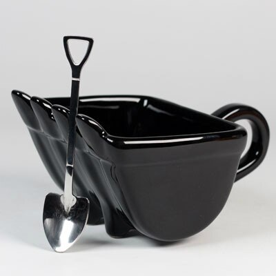 340ml Funny Mugs Excavator Bucket Model Coffee Mugs For Dessert Ceramic Mug Cups For Coffee Best Canecas Cake Cup: With spoon  Black
