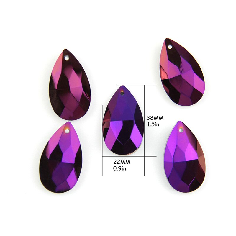 Coating Purple Color 10 Pieces 38mm Crystal Teardrop Prism Feng Shui Glass Parts Hanging Pendant Lighting Accessories