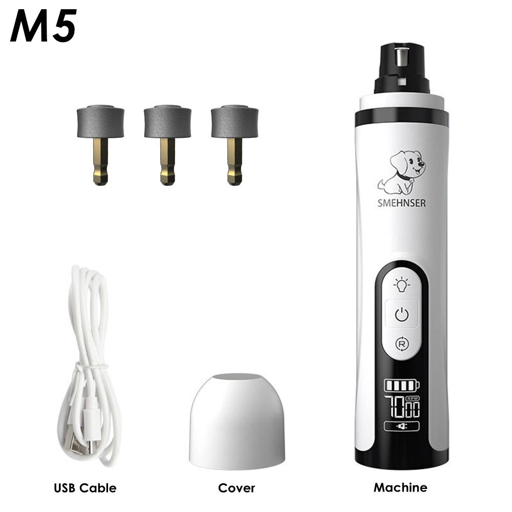 Cortaúñas para perros, cortador eléctrico para perros pequeños y grandes, amoladora de uñas con luz LED, recortador de aseo silencioso para uñas: M5 Add 3 Head