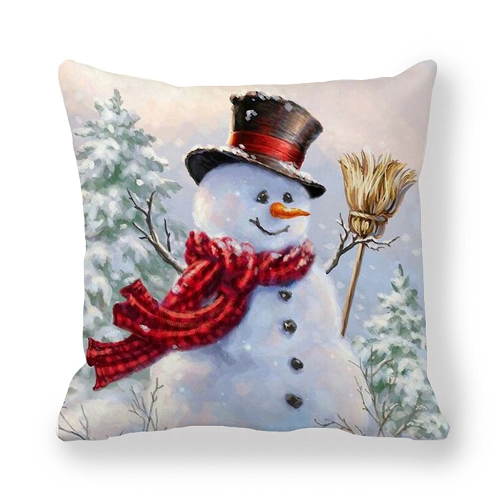 Elk Deer Santa Claus Snowman Christmas Cushion Cover Throw Pillow Xmas Year Decor Home Decoration Polyester Pillowcase: 34