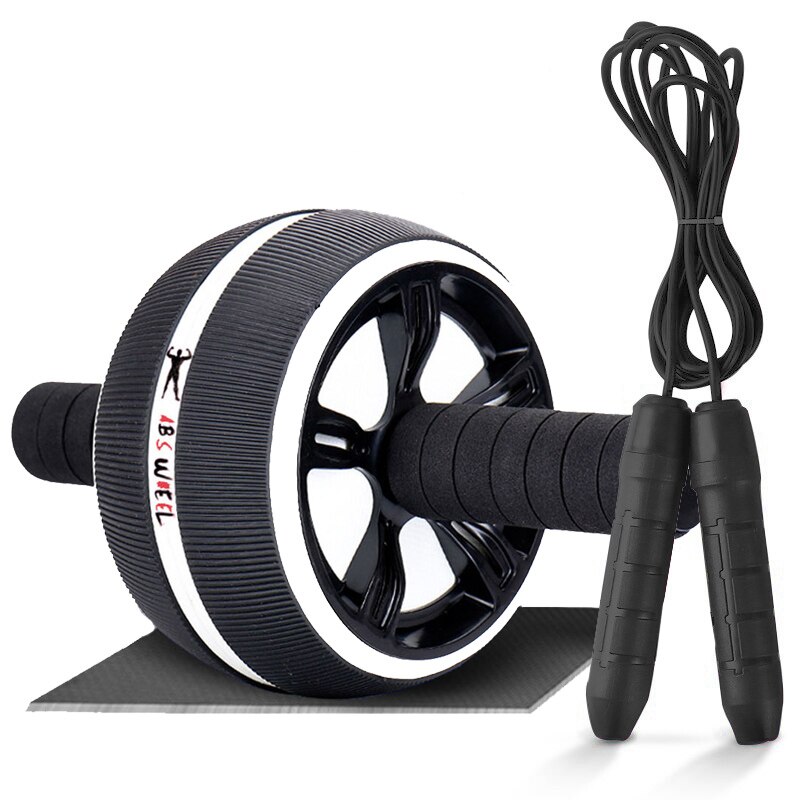 Black Ab Roller &amp; Jump Rope No Noise Abdominal Wheel Ab Roller with Mat For Arm Waist Leg Exercise Gym Fitness Equipment