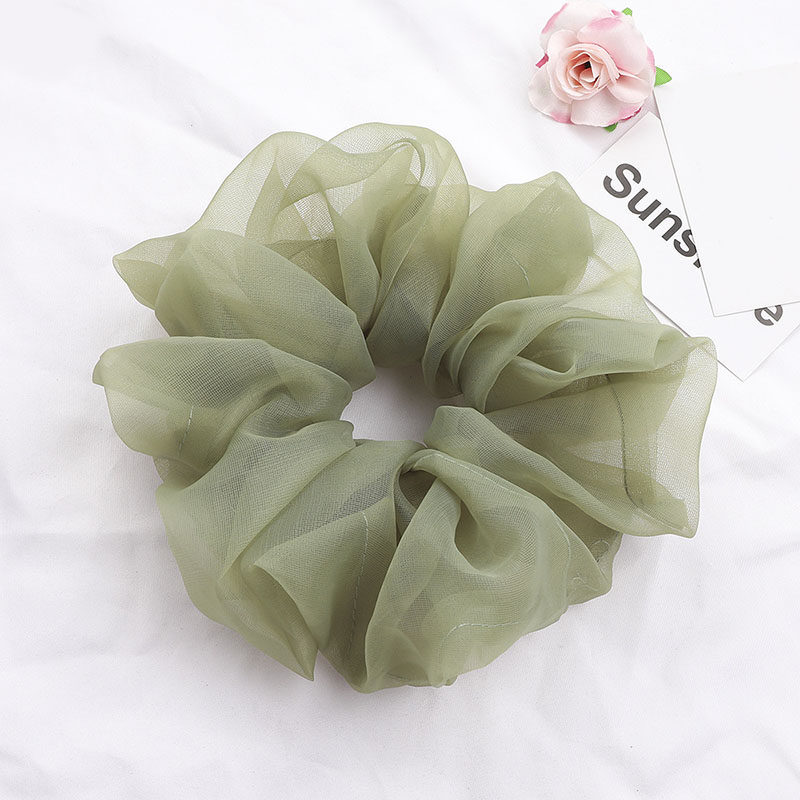 Scrunchies de malla de gran tamaño para mujer, cuerda romántica para el cabello rosa y azul, lazos para el cabello de Organza de tul transparente, accesorios para el cabello, banda para el cabello: Verde militar