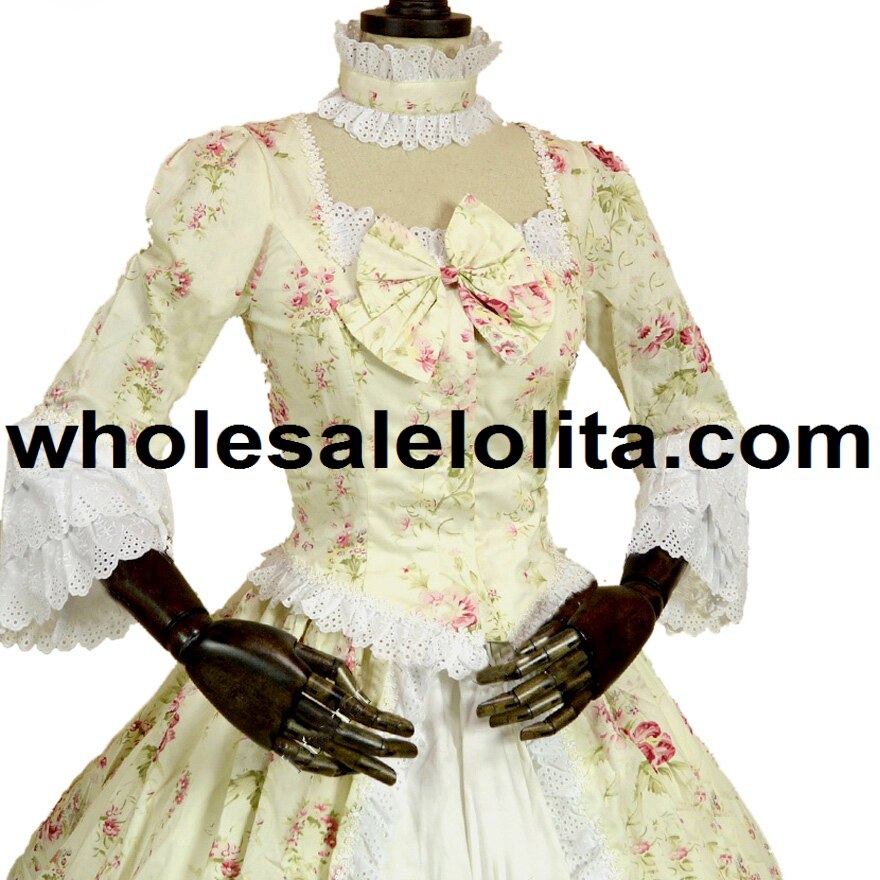 Top Renaissance Colonial Gothic Period Dress Floral Print Gown Reenactment Clothing