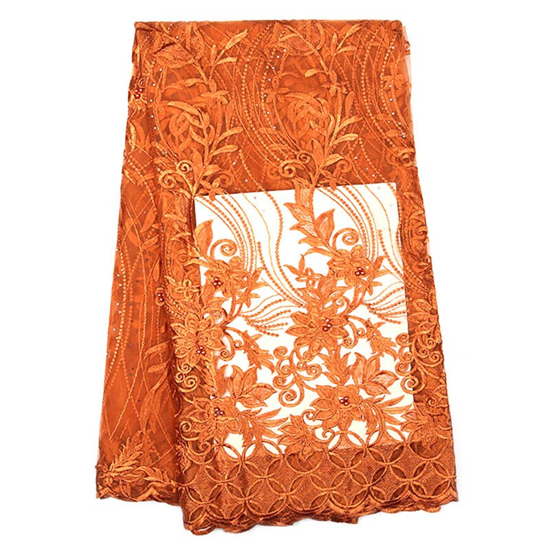 Finest beaded African red sheer lace fabric embroidered Nigerian French tulle lace wedding dress party dress: Pink