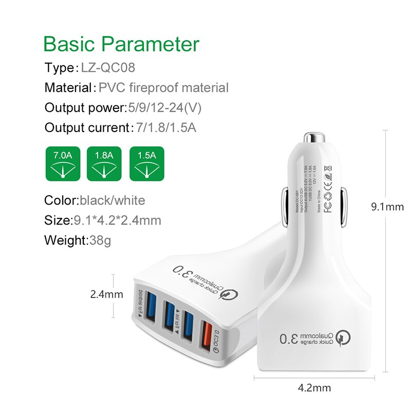 12v usb bil cigarettænderstik opladning til telefon  qc 3.0 hurtigoplader universal biler usb splitter auto mobil opladning