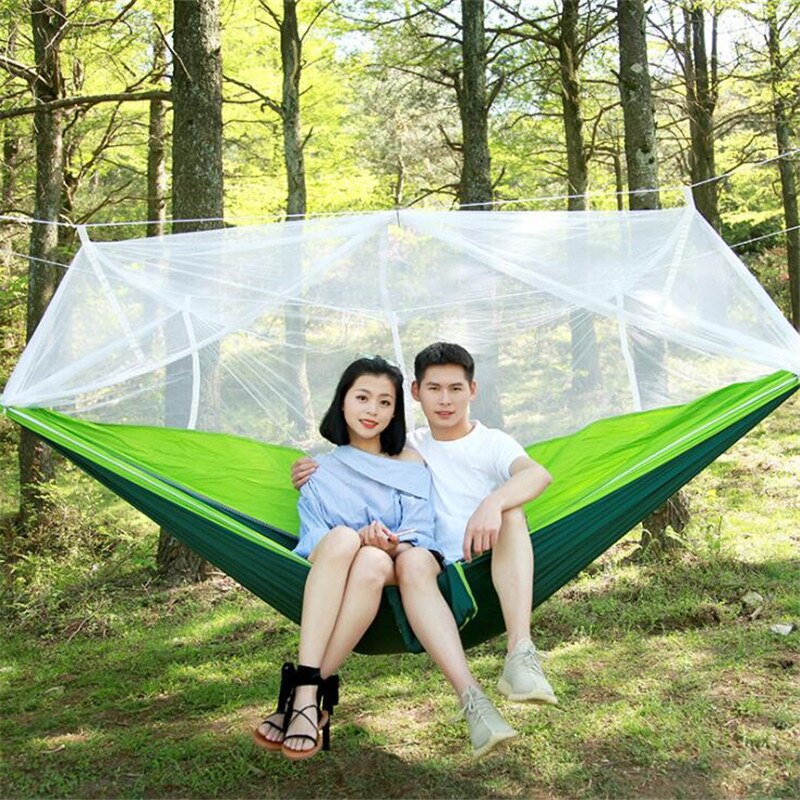 Päivitä riippumatto hyttysverkolla kahden hengen nylon camping riippumatot verkolla puuhihnat karabiinit ulkoleirin takapiha