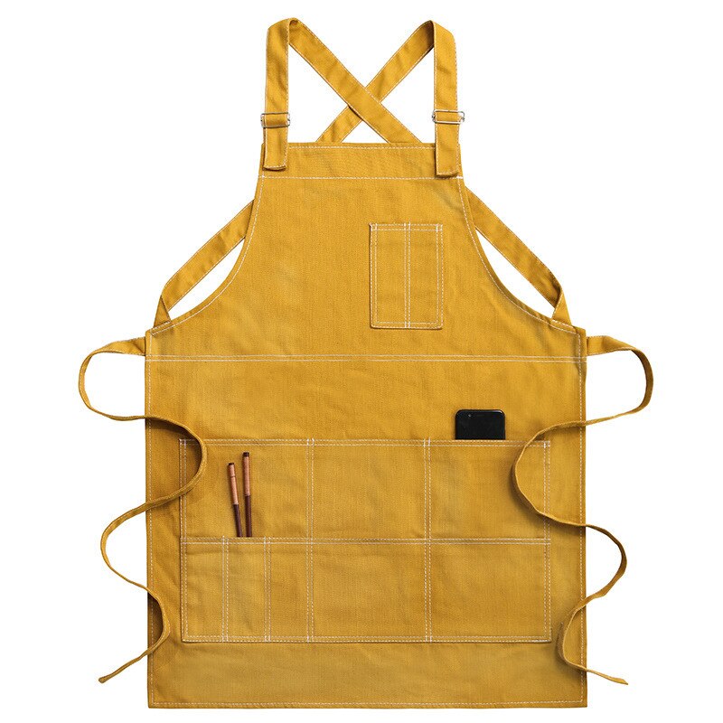Solid Denim Pocket Bibs House Cleaning Working Coffee Pinafore Canvas Apron Kitchen Accessories Shop Cooking Baking Accessories: 2WQ-46452-002