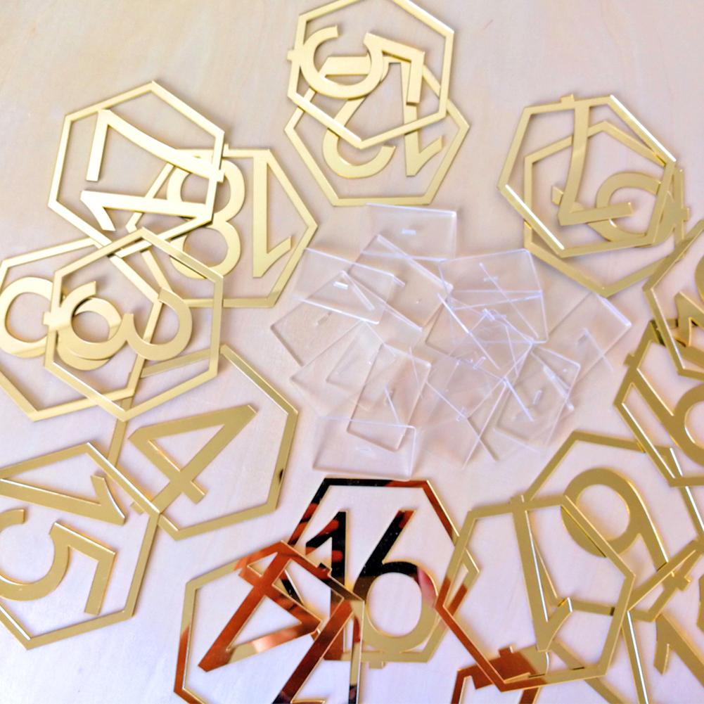 Hexagon Table Number Signs for Wedding Party Decor Silver Gold Acrylic Number Birthday GeometricTable Seat Card Roman Numerals
