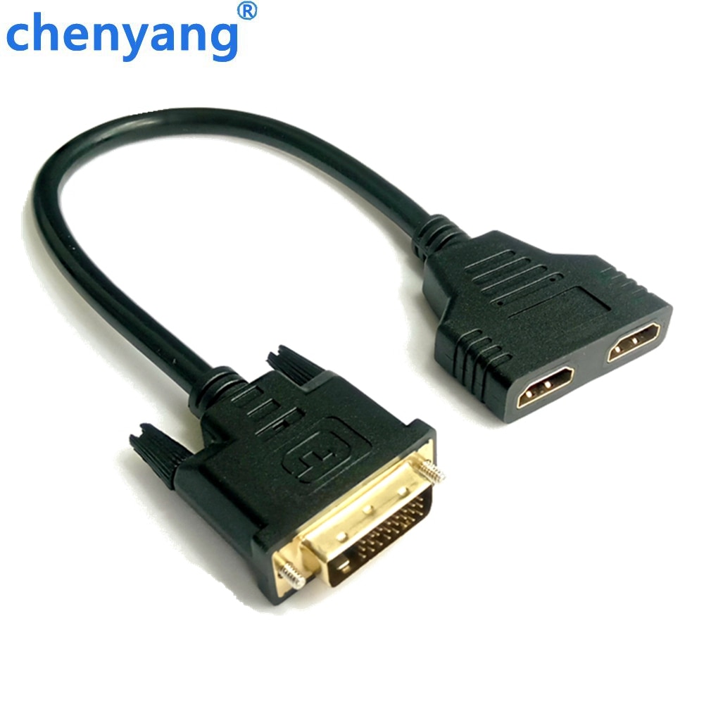 Vergulde DVI 24 + 1 Man 2 * HDMI 19-Pin Vrouwelijke Splitter Adapter Kabel hdmi-kabel voor HDTV LCD DVI-D HDMI conversie 1080 P