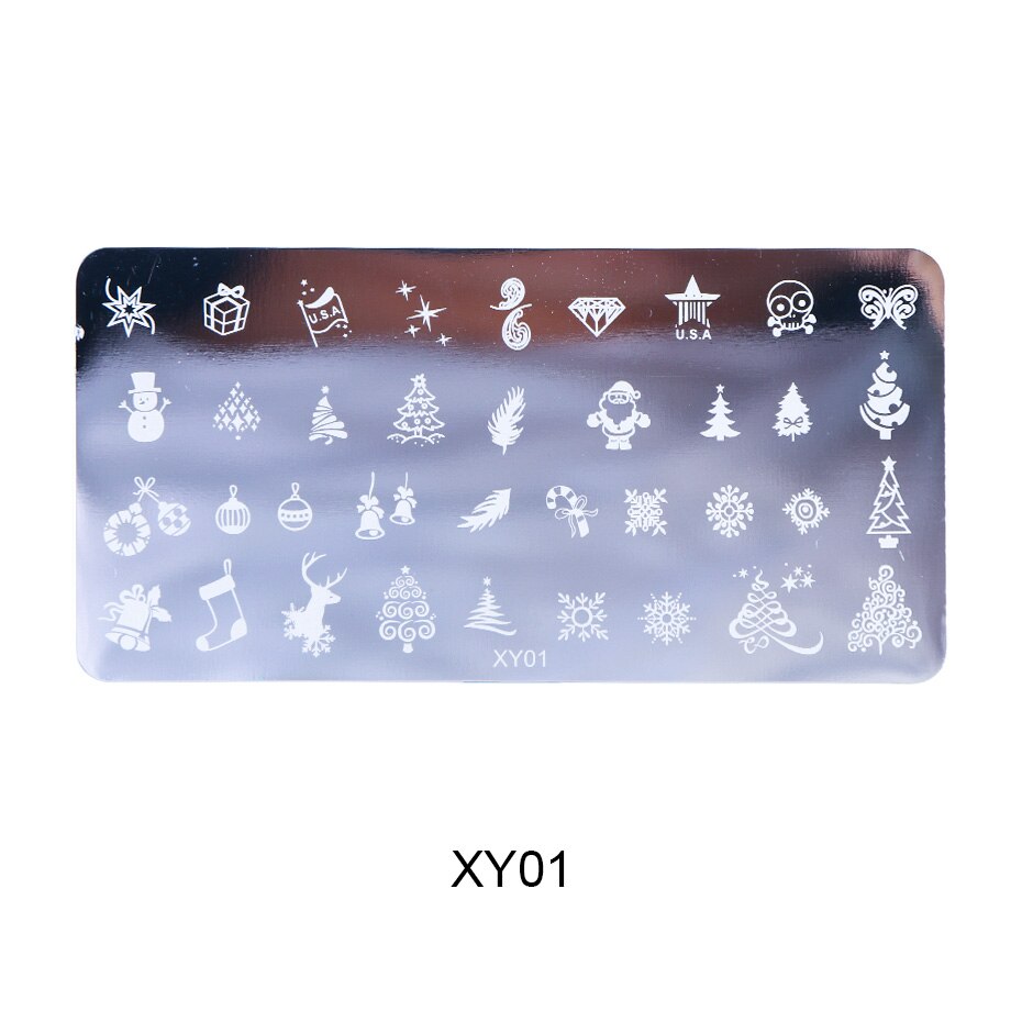 1 stk jule nail art stempling plater snøflak bokstaver blader negle stempel maler polish sjablonger manikyr trxy 01-08: Xy01