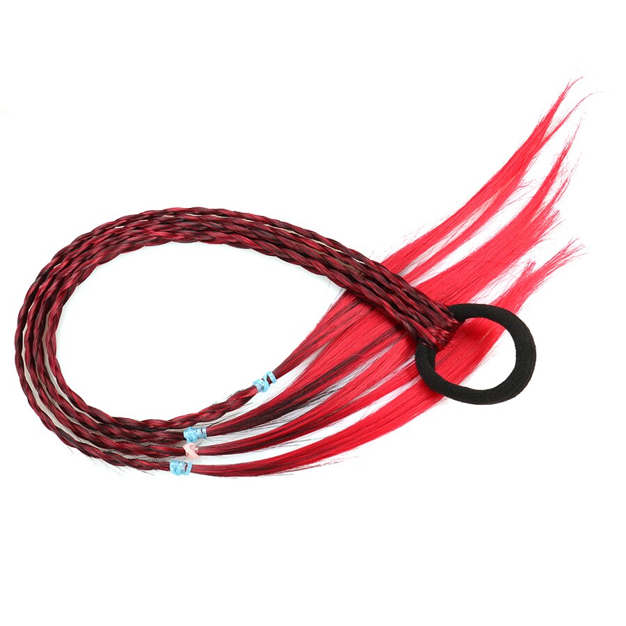 Rubber Bands With Pigtails Rainbow Color Overhead Tail Kanekalon Box Braids Ponytail Hair Extensions With Elastic Band For Girls