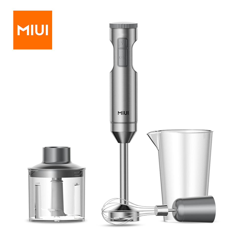 MIUI-batidora de inmersión manual potente, 4 en 1, 1000W, acero inoxidable, vaso de mezcla de 700ml, procesador de alimentos de 500ml, batidor