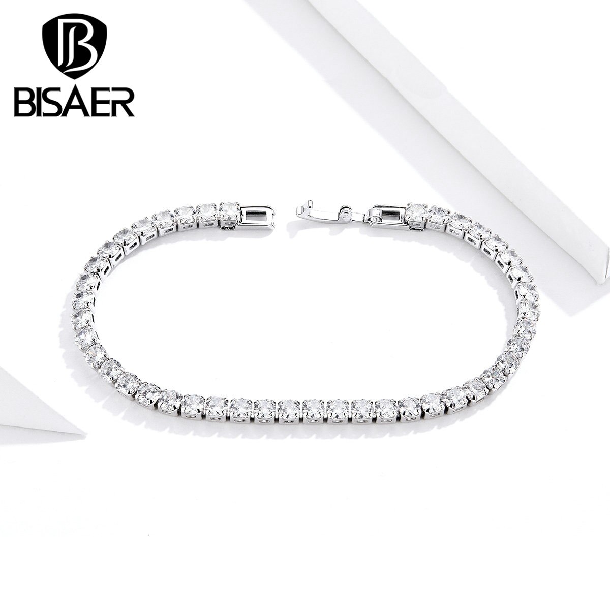 Pulseras de tenis BISAER plata COLOR cúbico zirconia Femme pulseras para mujeres boda compromiso joyería