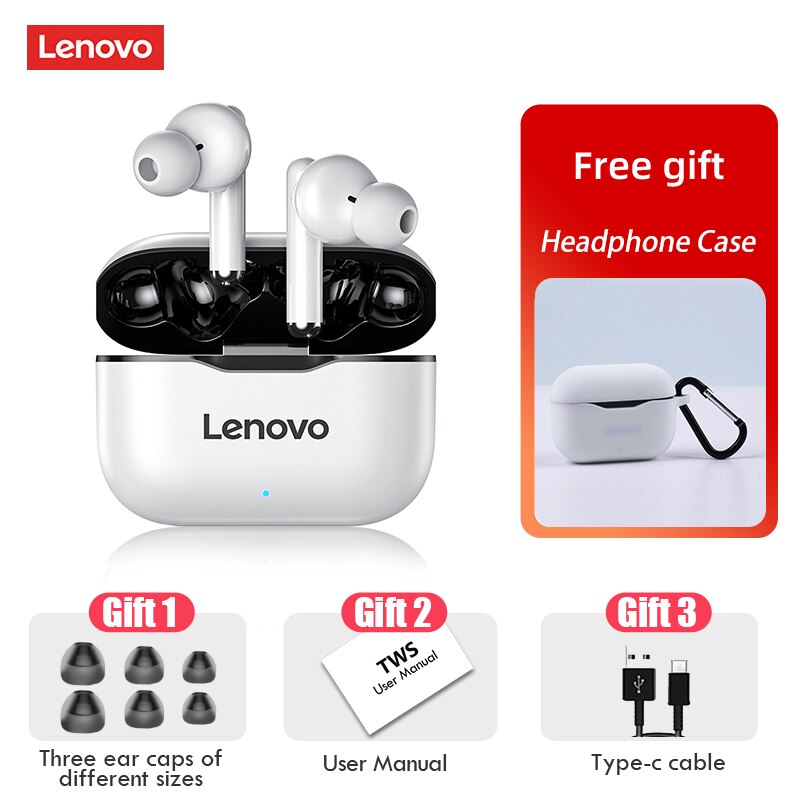 Lenovo LP1 Wireless Headphones Sport Waterproof Bluetooth Headphones 300mAh Charging Box HIFI Stereo Sound Earphones with Mic: Blackcase