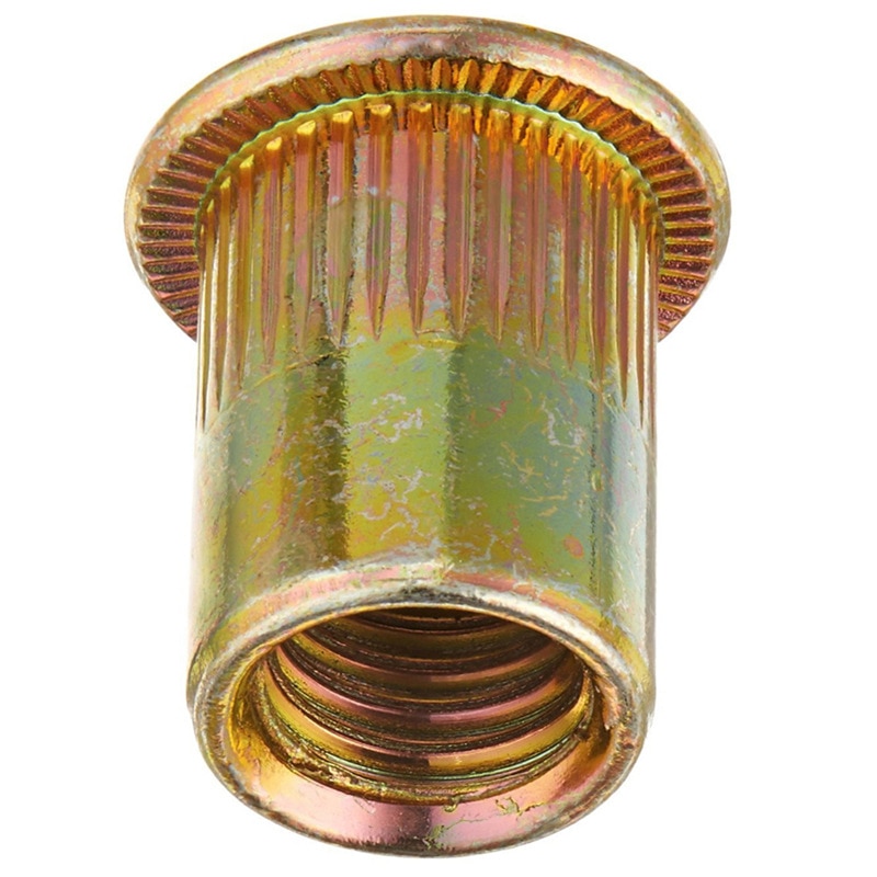 100pcs/box 1/4-20UNC Amercian standard Yellow Zinc plated Inch thread Rivet Nut Insert nut Carbon Steel Flat Head Rivet nut