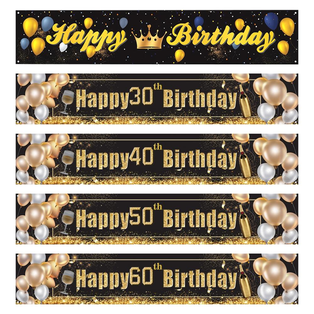 Black Gold Outdoor Birthday Banner Happy 30th 40th 50th Birthday Party Decor Adult 30 40 50 Year Birthday Anniversary Party Sup