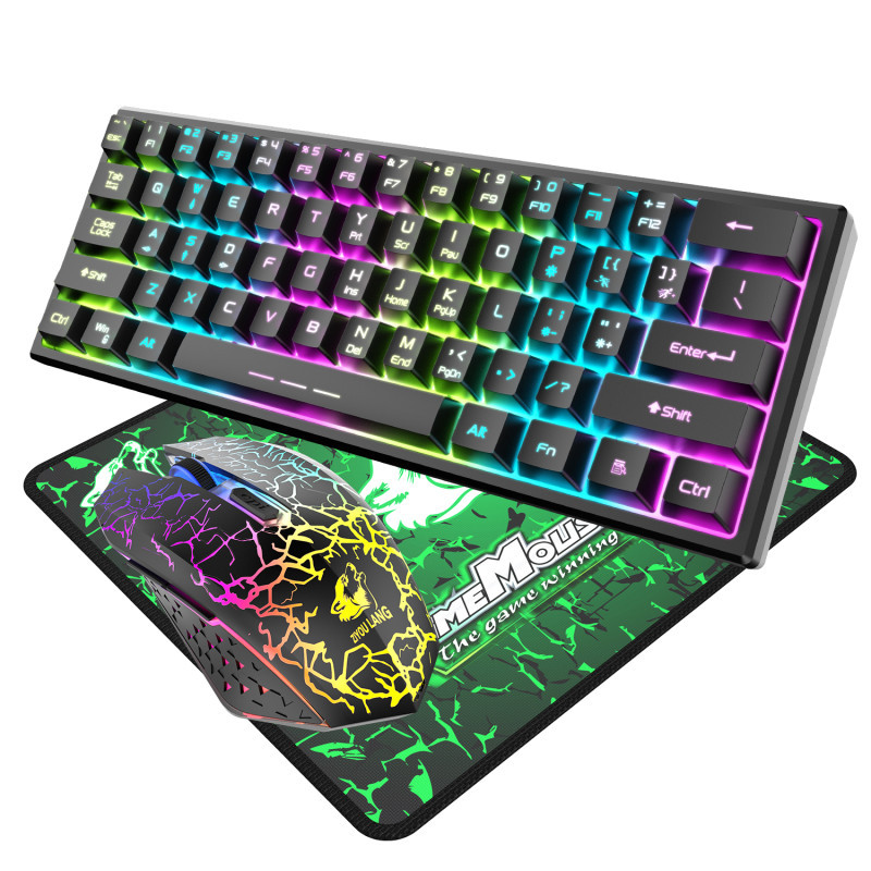 Wireless Rechargeable Keyboard Colorful Led Backlit Keyboard and Mouse Combos Gaming 2.4g Mouse 2400dpi PC Computer Keyboards: black
