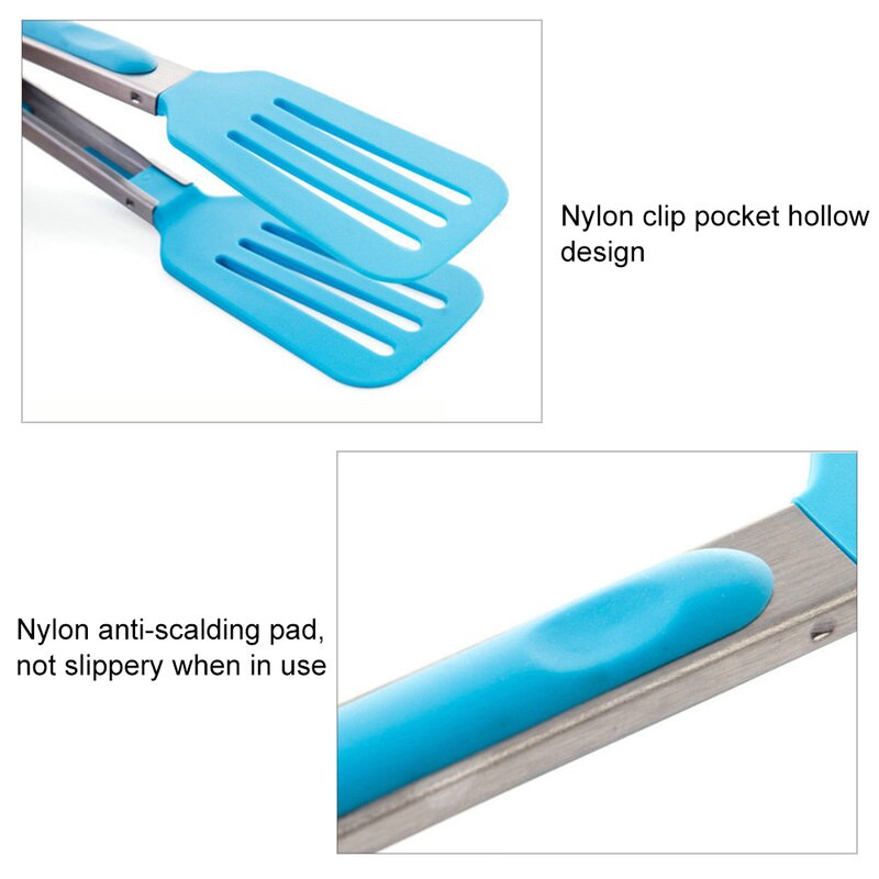 Non-stick Nylon Kitchen Spatula Tong Meat Bread Salad Tong Stainless Steel Clip Barbecue Lock Cooking Serve Food Tong Hole Cap