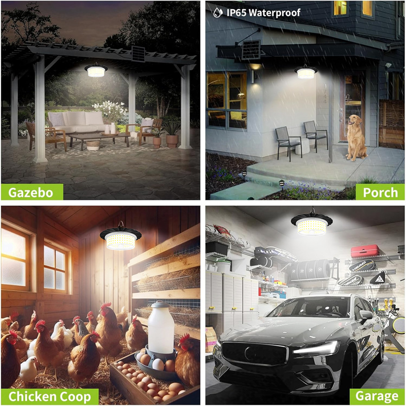 Luz solar para cobertizo interior y exterior, luz colgante 244LED, luz interior solar con sensor de movimiento con control remoto para garaje de patio doméstico