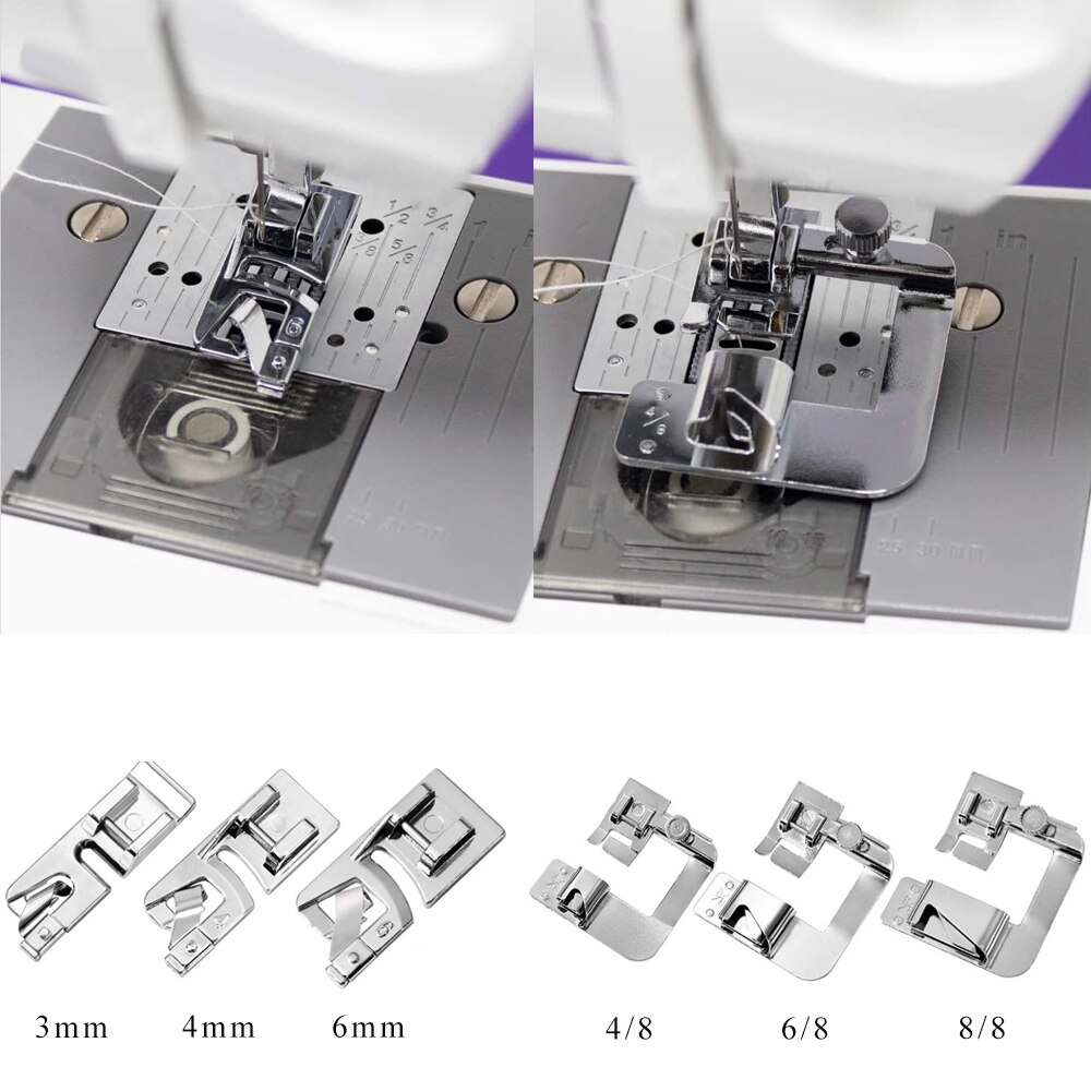 6Pcs Rolled Hemming Presser Foot Adjustable Wide Rolled Hem Foot with Narrow Foot Hemmer Set for All Low Shank Sewing Machine
