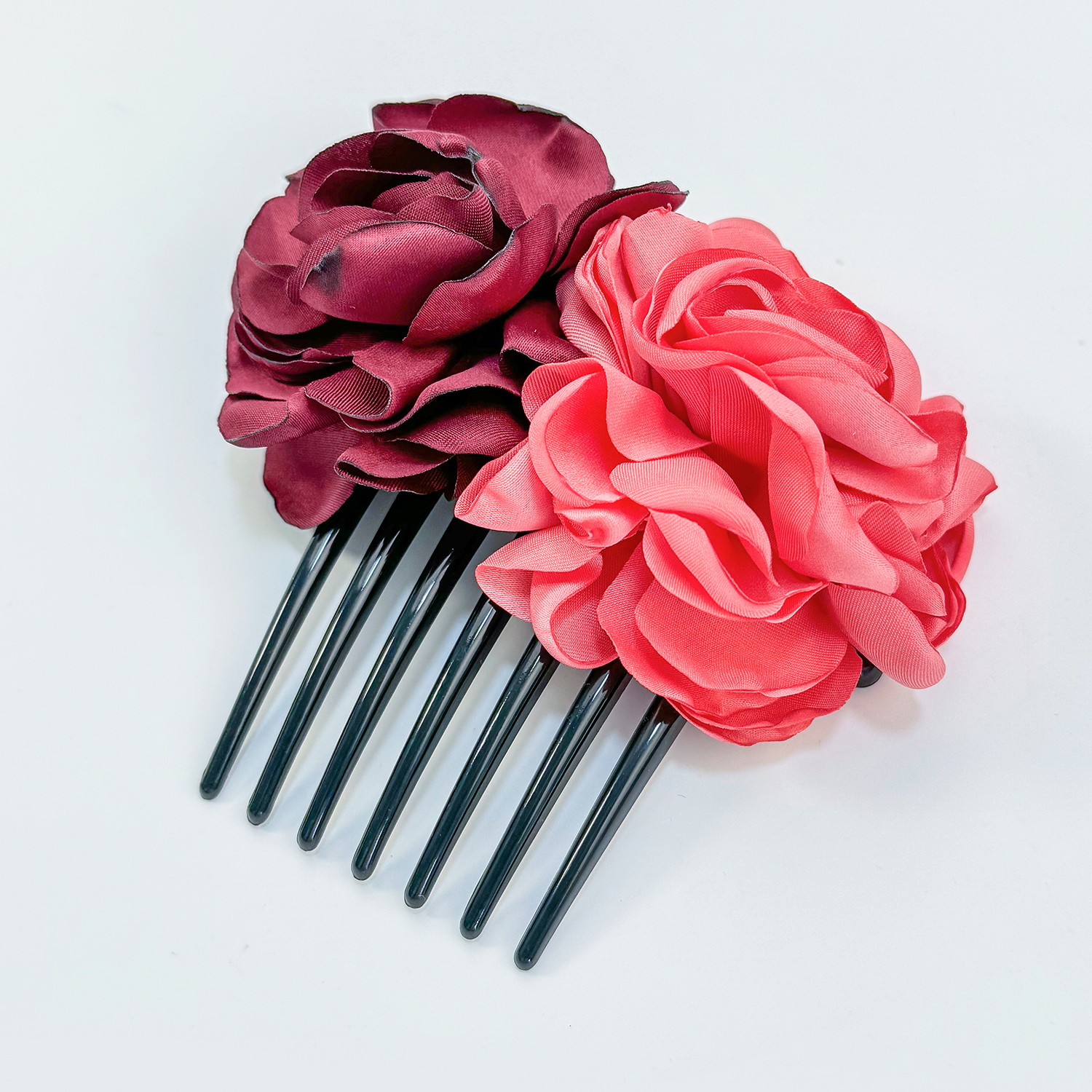 Hårstylingverktøy for kvinner med blomster, hårpinner, flettet vri, hårkam, hårtilbehør til kvinner, jenter, satengblomster, krøllete ornamenter: Rød