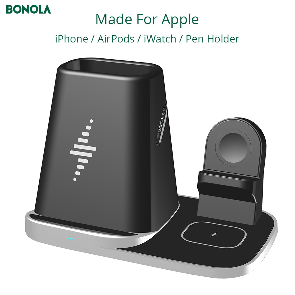 Bonola 4 In1 chargeur sans fil pour iPhone11/Xr/iWatch/AirPods/porte-stylo Qi 10W charge sans fil rapide pour Samsung S20/bourgeons/montre: Apple Style