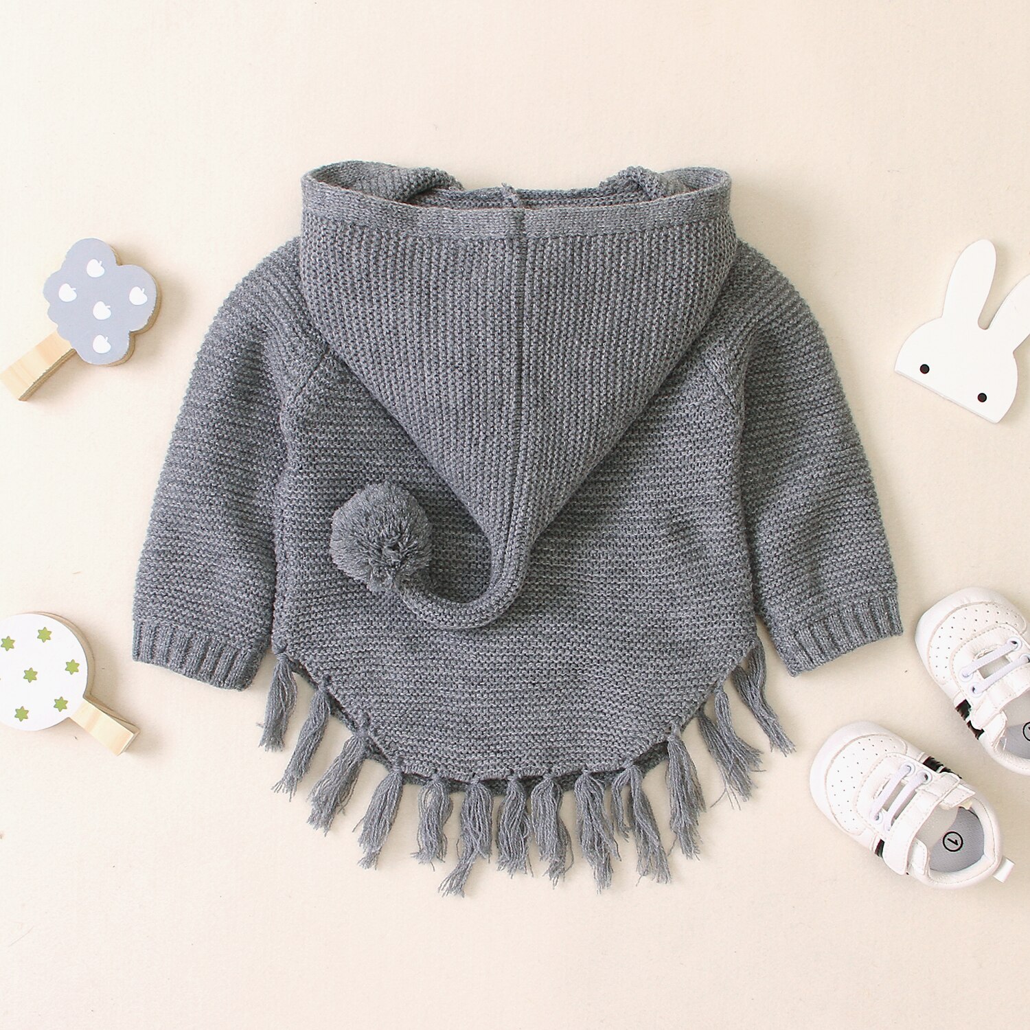 Herfst Winter Peuter Baby Meisjes Knit Tassel Jasje Uitloper Hooded Fall Herfst Mode Kleding