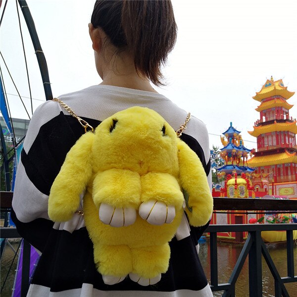 Mode Vrouwelijke Konijn Tas Imitatie Bont Messenger Portemonnee Portemonnee Keten Schoudertas Dames Handtas: yellow