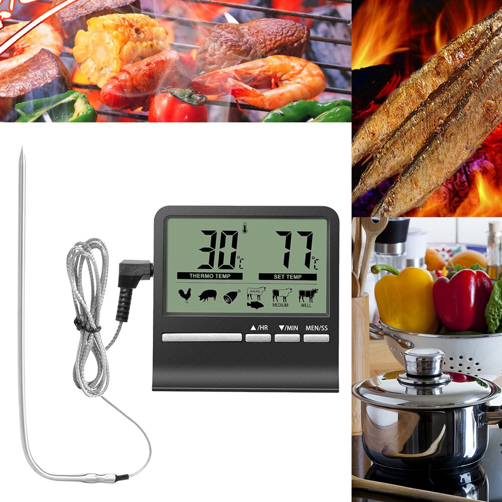Digital Kitchen Food Thermometer Probe Meter Cooking Alarm Timer For Kitchen BBQ Water Milk Oil Liquid Oven Oven Thermometer