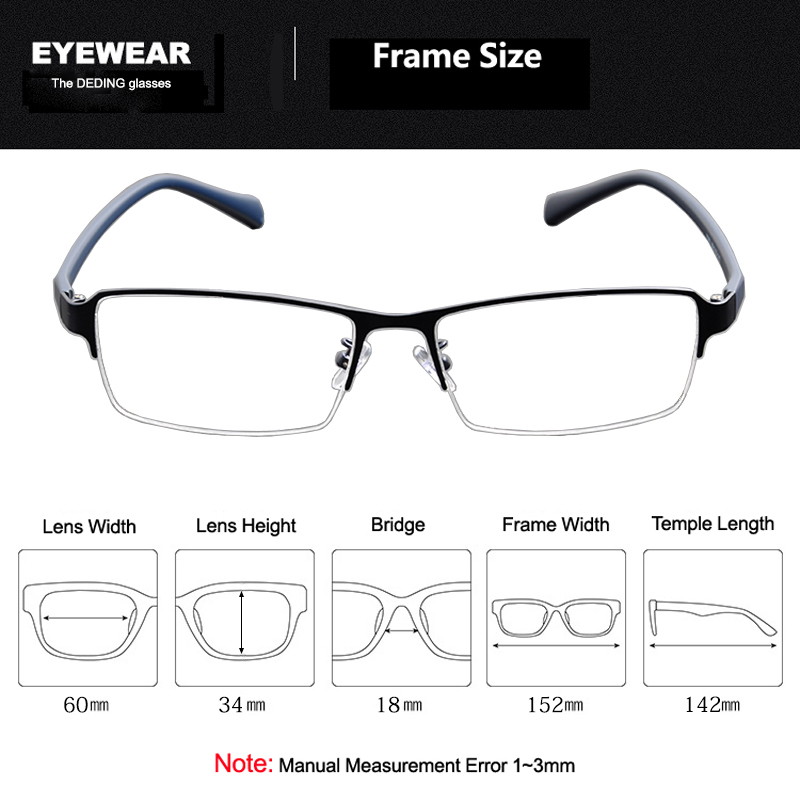 DEDING 60MM Business Oversized Eyewear Frame Super Large Optical Eyeglasses Half Frame Big Head Metal Big Size Glasses DD1455