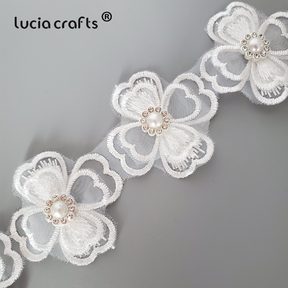 Lucia Crafts 1yard/lot 3D Flower Butterfly Lace Wedding Lace Trim Embroidered Handmade Patchwork Ribbon Sewing Supplies R0709