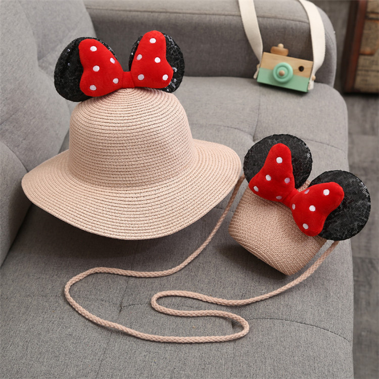 2024 neue Sommer Mädchen Strohhut Set Handtasche neue Blume Sonnenhut Strohhut Sonnenhut Kinder Mädchen Baby Strohhut Sombrero Sunset: Gold