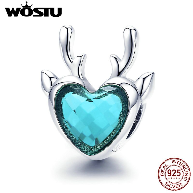 WOSTU 925 Sterling Silver Christmas Blue Elk Deer Bead Fit Charm Bracelet & Necklace Pendant Original Jewelry FIC1022
