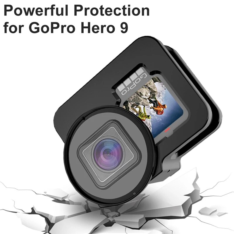 Anjielosmart Aluminium Fall für GoPro Hero 9 Schwarz Metall Käfig Schutzhülle Rahmen mit UV Objektiv Filter für Go Pro hero 9