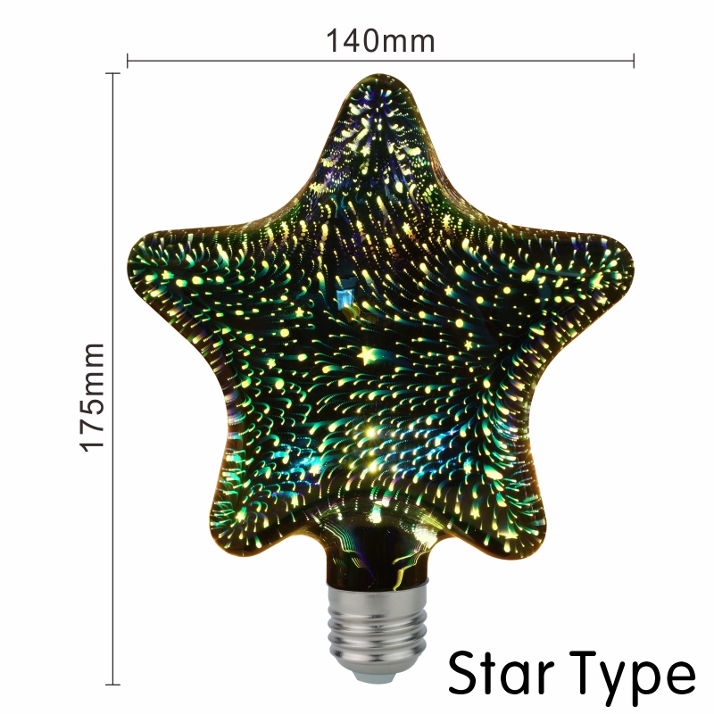 Lattuso ledet lys edison pære 3d dekorasjonspære 220v a60 st64 g95 g80 g125 e27 lys nyhet julelampe lamparas: Stjerne