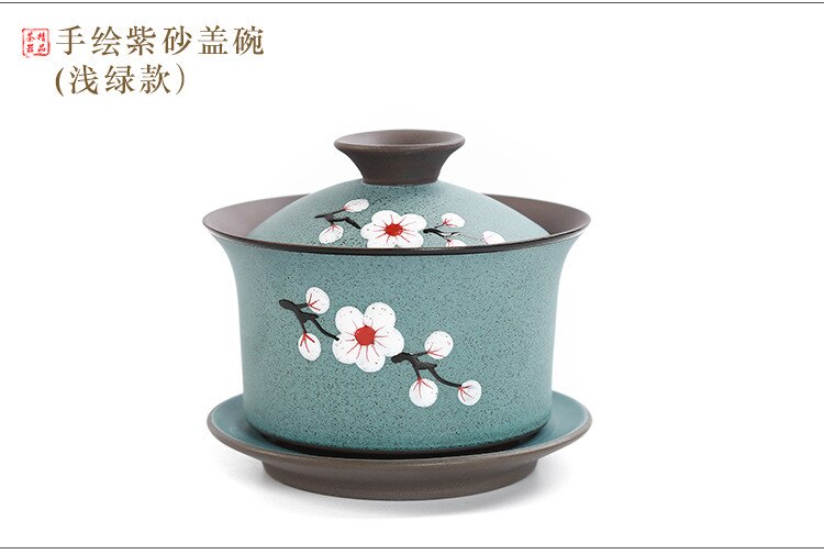 Traditionele Chinese keramische paars zand thee ware handgeschilderde handgeschilderde punten alleen drie kom grote kung fu thee cup: Dull