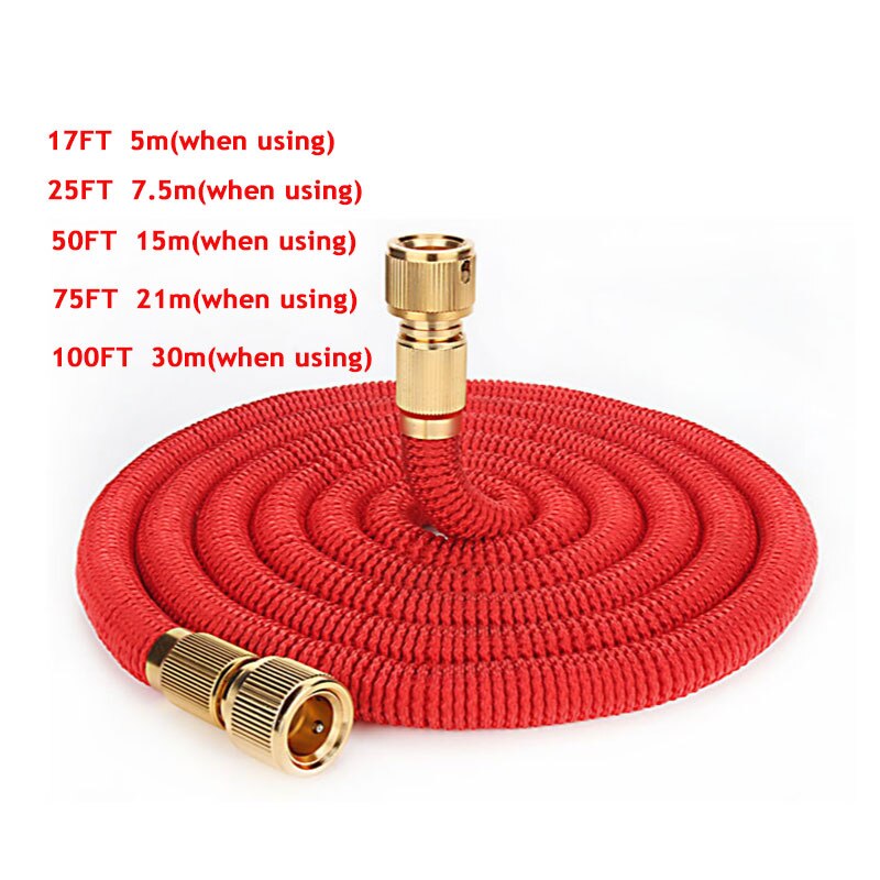 Garden Hose Water Matal Connection Watering Hose High Pressure Car Wash Expandable Garden Magic Hose Pipe: 100ft-30m / Red