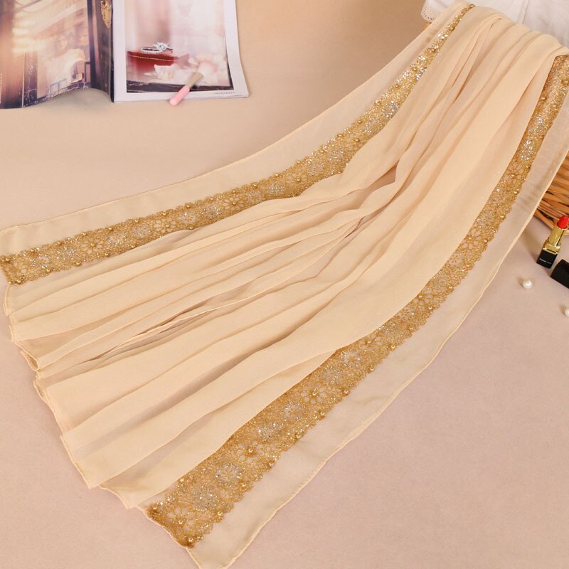 85*180Cm Moslim Chiffon Hijab Sjaal Voor Vrouwen Islamitische Kant Hoofddoek Foulard Femme Effen Sjaals En Wraps Hijab dames: 1