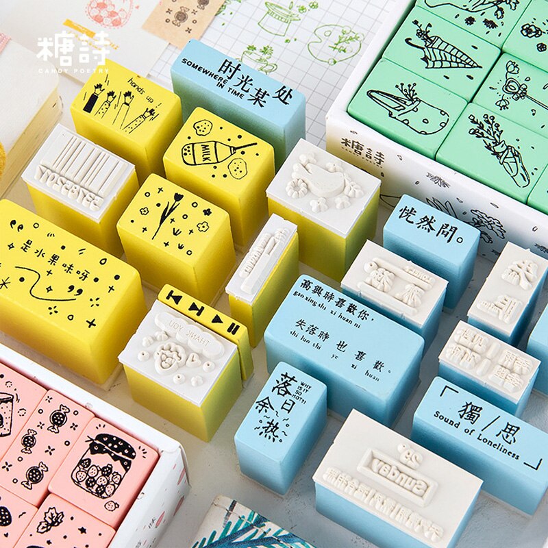 1 sæt vintage multifunktion maleri dekorations stempel træ gummistempler til scrapbog papirvarer gør-det-selv håndværk standard stempel