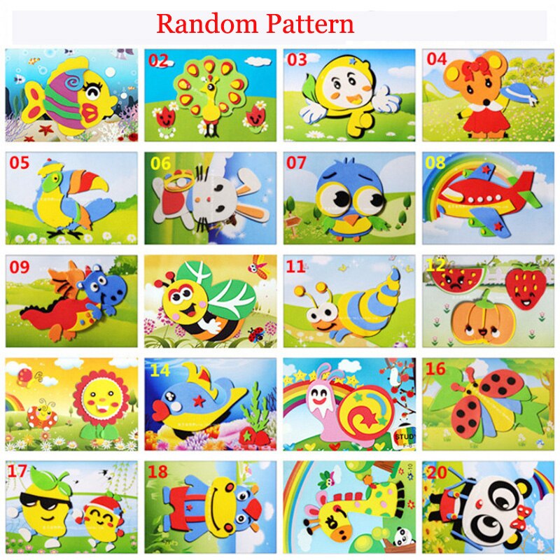 Kids DIY Craft Educational Toys for Children Puzzle 3D EVA Foam Painting Sticker Cartoon Animal Puzzles Toys Baby Handmade Game