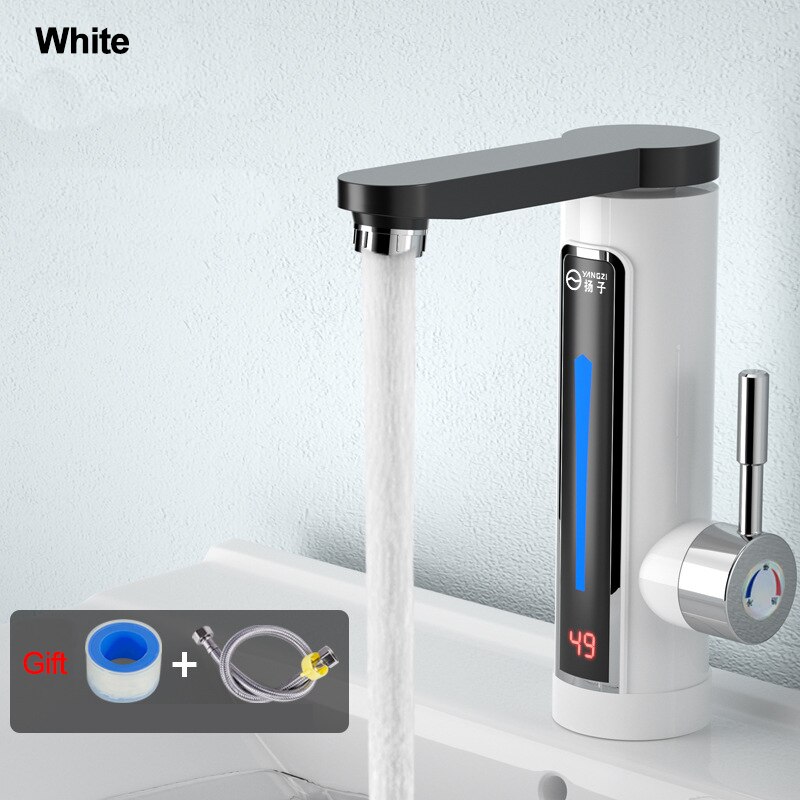 Øjeblikkelig elektrisk vandvarmer vandhaner flowvarmer temperatur display badeværelse køkken hjem til vandhaner med ledet omgivende lys: Hvid / Uk-stik
