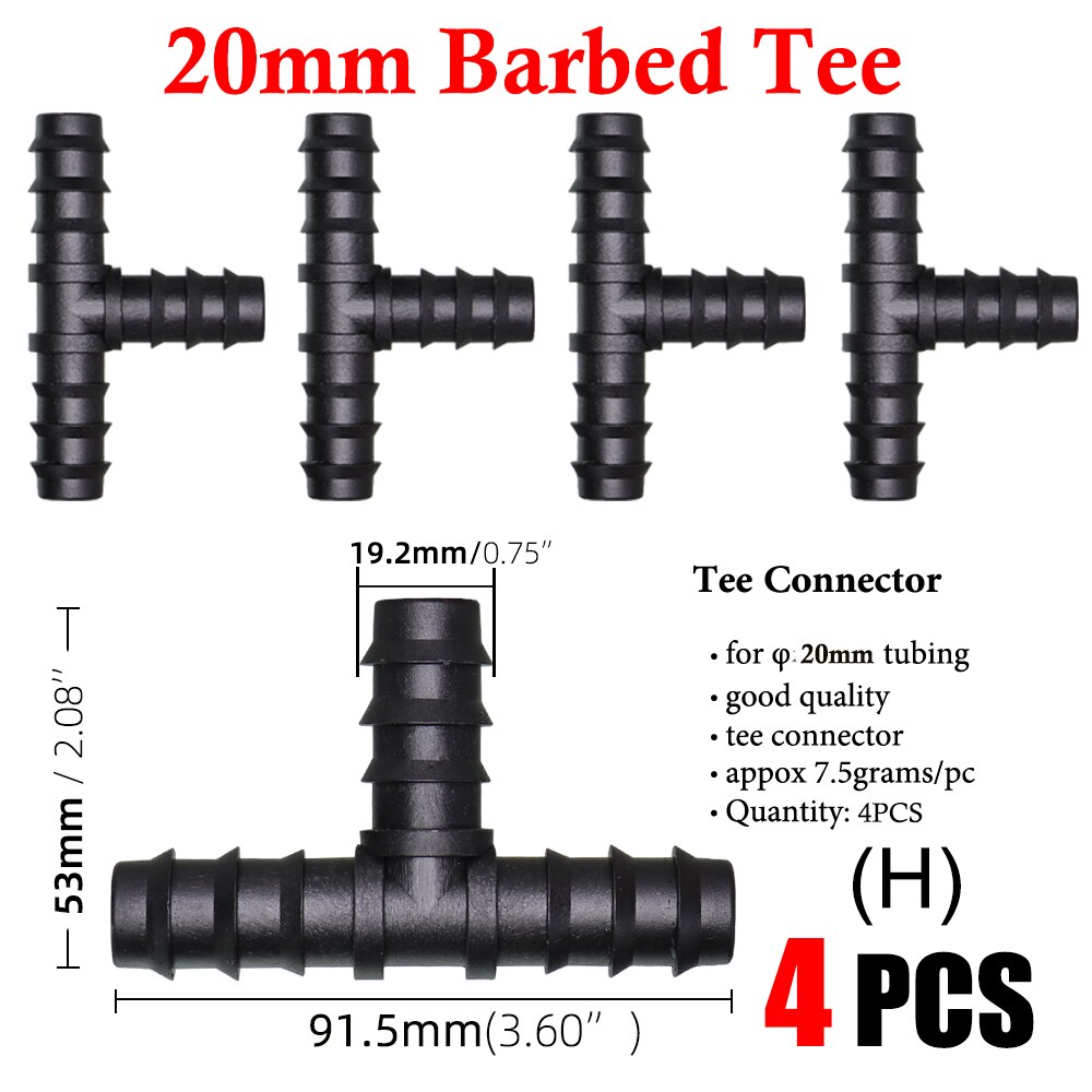 Garden Irrigation 16 20 25mm Tubing Barbed Connector Fitting Tee Elbow Couplings End Plug Shut Off Micro Drip Hose Adapter: HX4PCS