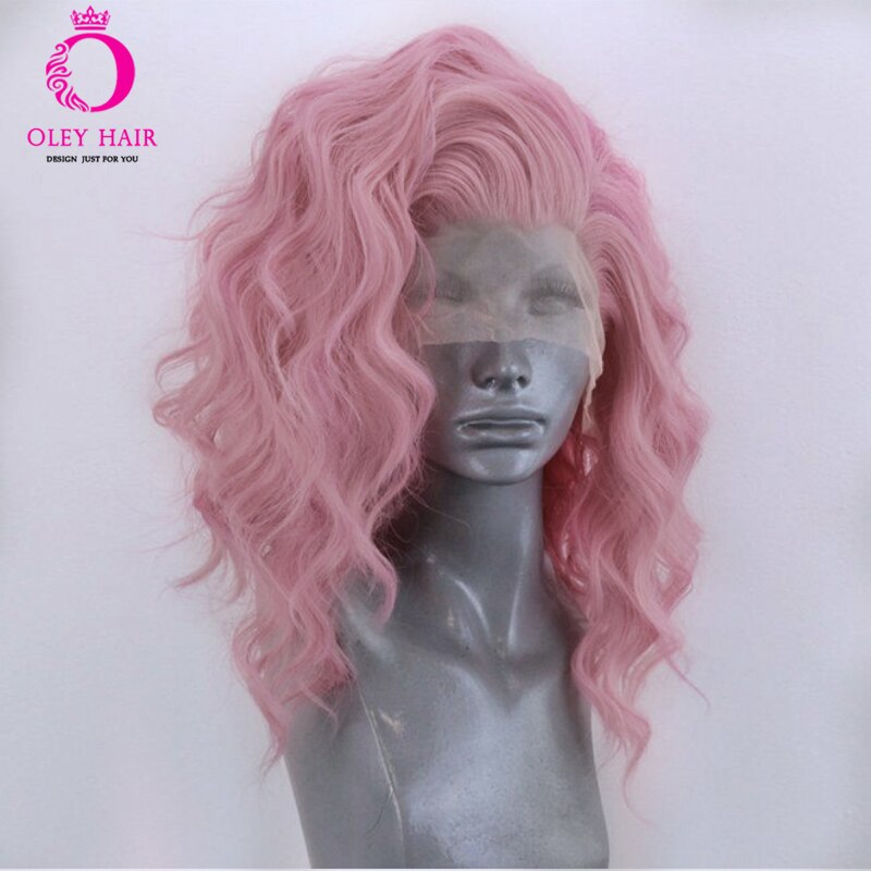 Light Pink Synthetic Lace Front Wig Heat Resistant Loose Wave Drag Queen Short Cosplay Wigs For Black Women