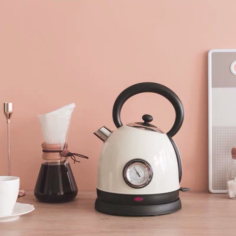 1.8L Vintage Household Stainless Steel Electric Kettle High-Power Thermometer Kettle: SKU41016